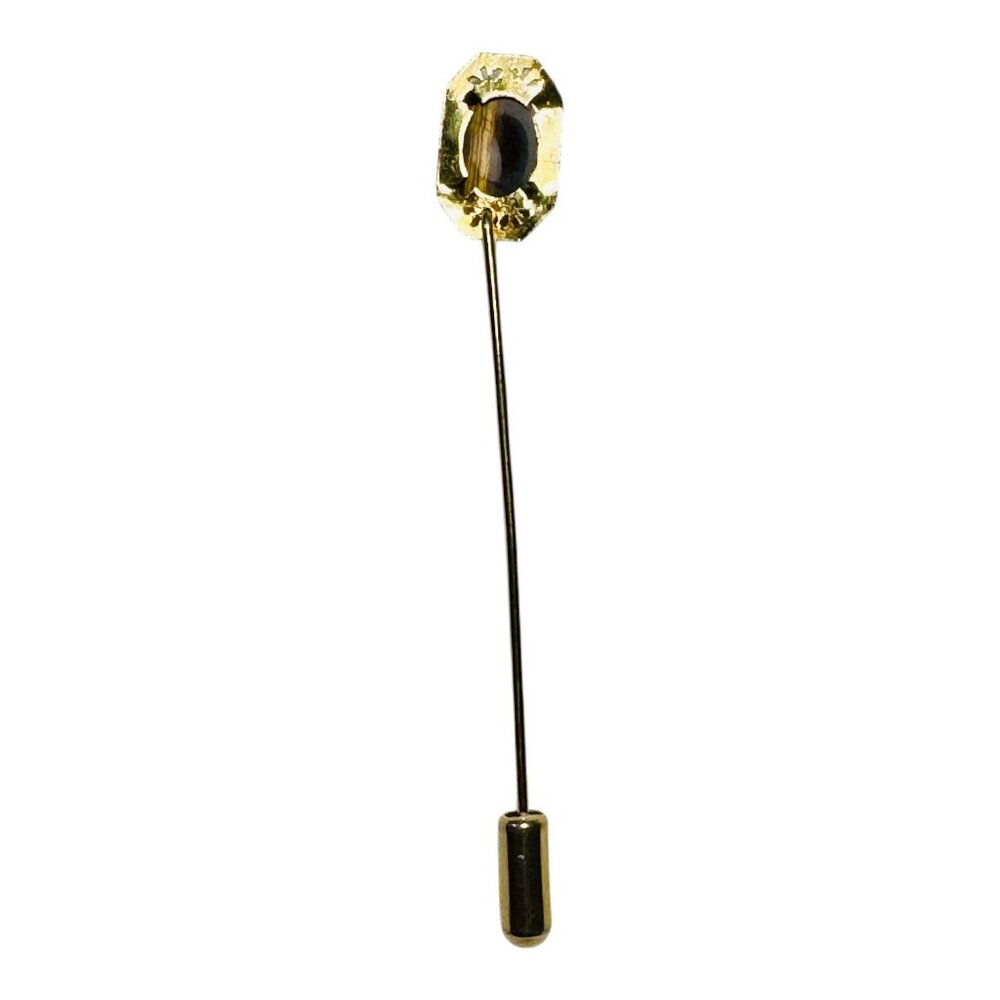 Vintage Gold Stick Pin With Tigers Eye Stone Gemstone Accent - Picture 7 of 8